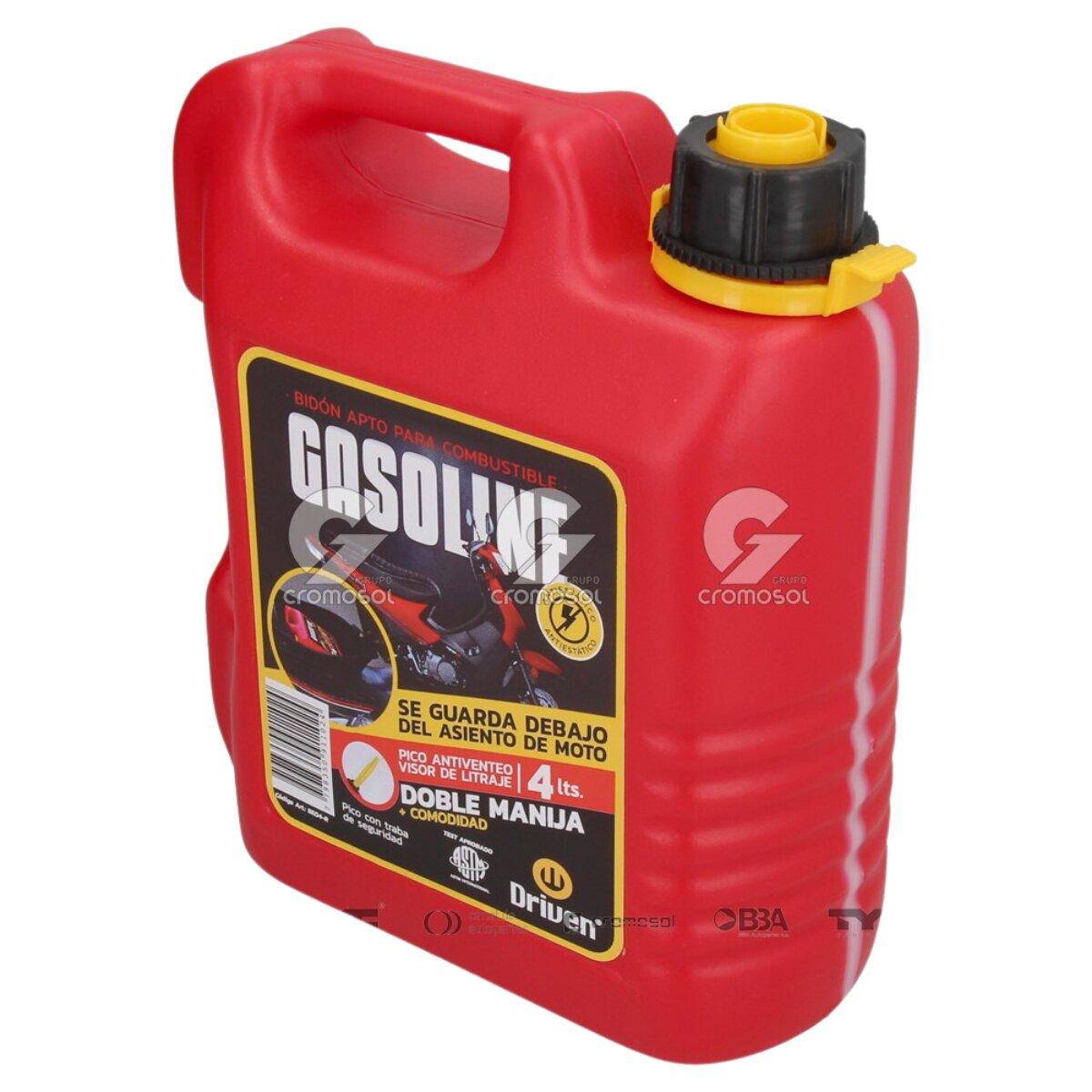 Bidón de combustible profesional extra chato rojo 4 litros con embudo surtidor antiventeo