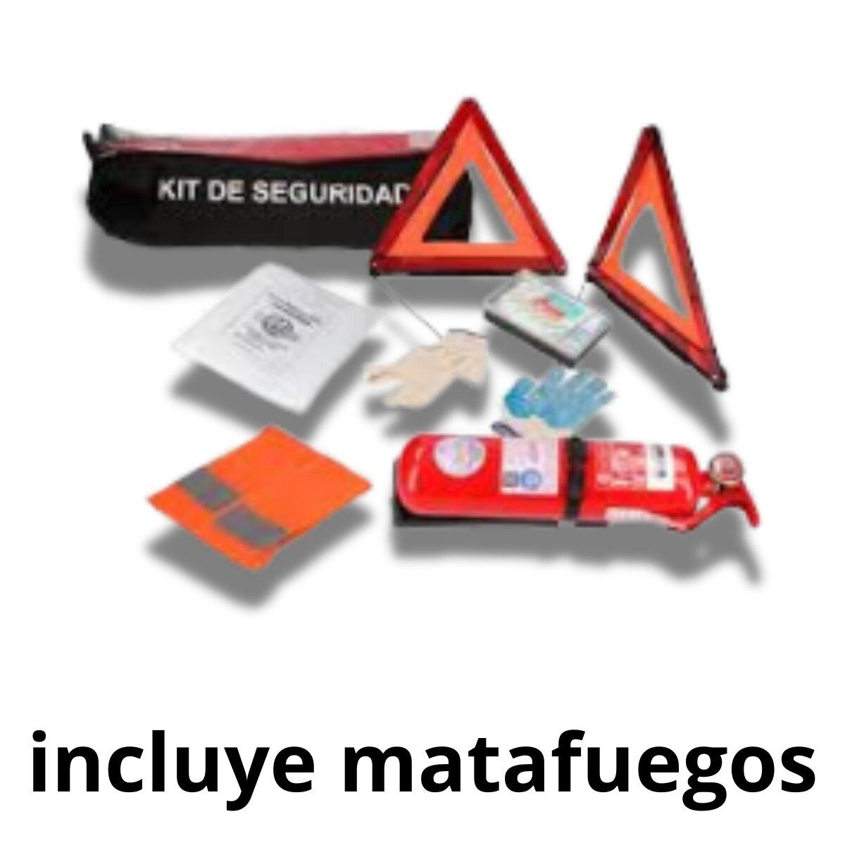 Kit reglamentario (matafuego, balizas, botiquín, chaleco, manta)