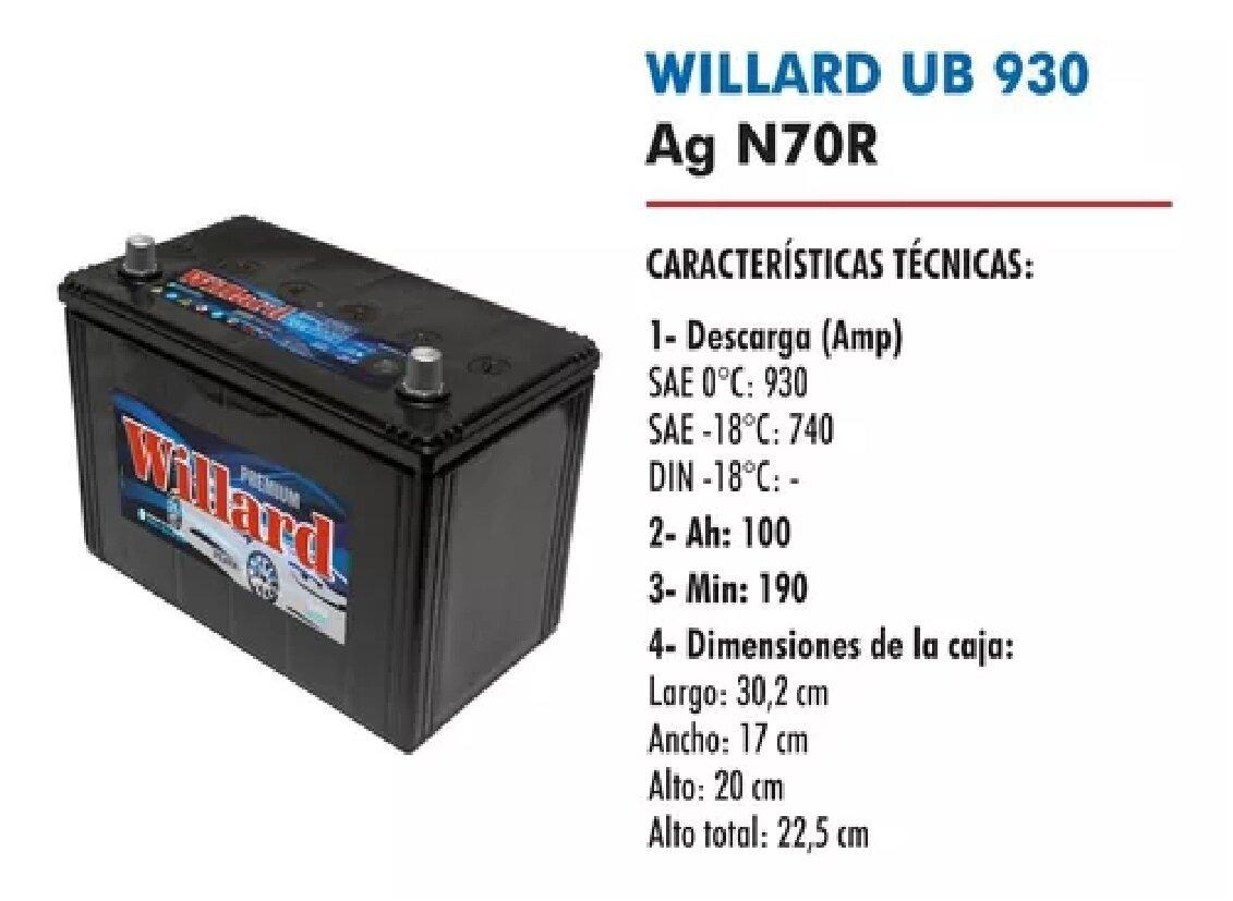 Batería Willard 90Ah alta — Nissan/Toyota (Frontier, Hilux)
