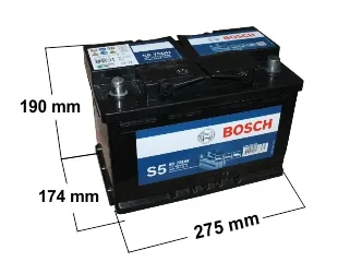 BATERIA 75 AMP - LARGO 277 / ANCHO 175 / ALTO 190 - BORNE - 12V - 570 CCA - GTIA 18 MESES | DERECHO