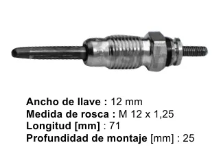 BUJIA PRECALENTADORA ALFA ROMEO 145 / ALFA ROMEO 146 / ALFA ROMEO 155 / ALFA ROMEO 164 90/95 / BMW 318 / BMW 524 90/97 / FIAT DUCATO 90/95 / PEUGEOT 405 90/95
