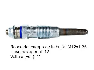 Bujia precalentadora alfa romeo 145 94/97 / Alfa romeo 146 95/97 / Alfa romeo 155 93/95 / Alfa romeo 164 92/95 / Bmw 525 95/00 / Citroen berlingo 99/03 / Citroen C15 91/04 / Citroen jumper 94/.. / Fiat ducato 94/.. / Fiat duna 86/90 / Fiat fiorino 87/.. / Fiat palio 97/..