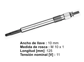 Bujia precalentadora chevrolet blazer 96/12 / Chevrolet grand blazer 98/01 / Chevrolet S10 96/12 / Chevrolet silverado 97/03 / Ford F100 95/99 / Ford F150 96/00 / Ford ranger 96/01 / Land rover defender 95/99 / Land rover discovery 89/99 / Land rover range rover 89/.. / Mercedes benz sprinter 96/00 / Nissan frontier 02/09