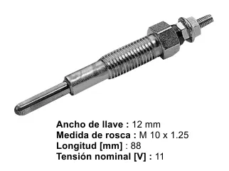 Bujia precalentadora hyundai galloper 95/97 / Hyundai H1 01/04 / Hyundai terracan 03/06 / Kia K2500 08/.. / Kia kia 07/11 / Mitsubishi galant 97/99 / Mitsubishi L200 07/10 / Mitsubishi lancer 92/96 / Mitsubishi montero 90/93 / Mitsubishi space wagon 96/00