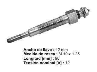 Bujia precalentadora hyundai galloper 90/01 / Hyundai H1 98/08 / Hyundai H100 90/00 / Hyundai H250 / Hyundai Hr / Hyundai Porter / Kia K2500 08/.. / Mitsubishi 1300 / Mitsubishi canter 84/93 / Mitsubishi galant 80/84 / Mitsubishi L200 82/96 / Mitsubishi L300 83/94