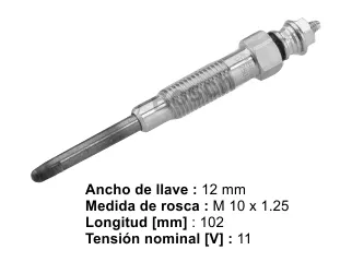 Bujia precalentadora toyota 4RUNNER 90/.. / Toyota dyna 90/98 / Toyota hiace 90/.. / Toyota hilux 88/.. / Toyota land cruiser 90/.. / Toyota motores 88/01
