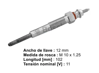 Bujia precalentadora daihatsu cuore 87/92 / Toyota Corolla / Toyota dyna 87/98 / Toyota hiace 90/00 / Toyota land cruiser 90/98 / Toyota motores 80/93