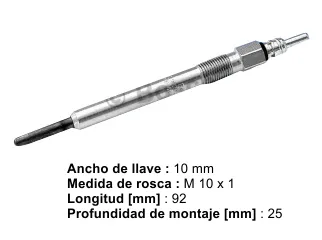 BUJIA PRECALENTADORA AUDI 100 91/97 / AUDI A3 97/04 / AUDI A4 97/.. / RENAULT CLIO 99/.. / RENAULT KANGOO 00/.. / RENAULT LAGUNA 01/.. / RENAULT LOGAN 05/.. / RENAULT MEGANE 99/.. / RENAULT SANDERO 05/.. / RENAULT SCENIC 99/.. / RENAULT SYMBOL 09/.. / SEAT ALHAMBRA 1996