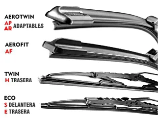 Escobilla limpiaparabrisa bmw serie 5 95/04 / Chevrolet cobalt 13/.. / Chrysler caravan 96/.. / Chrysler grand caravan 96/.. / Citroen C5 01/03 / Citroen xsara 00/.. / Ford transit 00/.. / Honda accord 03/.. / Honda civic 13/.. / Honda crv 06/.. / Honda hrv 15/.. / Hyundai elantra 13/..