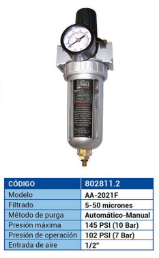 Filtro y Regulador de Aire 1/2" PARA LINEA DE COMPRESOR