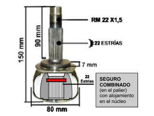 HOMOCINETICA FIAT PALIO/SIENA/UNO WAY/FIORINO/DOBLO 1.4 8V EVO ESTRIAS 22/22 - COPA 79 MM - SEGURO COMBINADO (518 - 0324 - 802018 - 2251/1409)