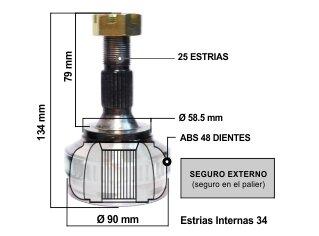 HOMOCINETICA PEUGEOT 207/306/307/308/5008/PARTNER / CITROEN BERLINGO ESTRIAS 25/34-COPA 90MM | CON CORONA DENTADA ABS > SIRVE PARA EL MODELO SIN ABS TAMBIEN (-000015)