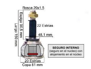 HOMOCINETICA DUNA/UNO/147/128 22/20 ESTRIAS COPA 80 MM SEGURO INTERNO (2210 - 15/339 - 515/339 - 0111 - 151/599 - 2151/599) FIAT / JEEP | UNO