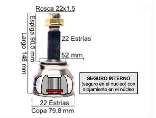HOMOCINETICA PALIO/SIENA 1.6-1.7 D SIN ABS - ESTRIAS - COPA 79.80 MM - SEGURO INTERNO (2220 - 1501/669 - - 01/669 ) FIAT / JEEP | PALIO | 2022-2022 1.6