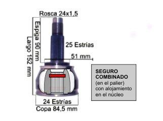 HOMOCINETICA PALIO/IDEA/STILO 1.8 16V-1.9 JTD ESTRIAS 25/24-LARGO 146MM-COPA 84.5MM-LADO RUEDA-SEG COMBINAD (2451/1449 - 3170VKJA - 0278 - 9030/2029 ) FIAT / JEEP | PALIO | 1.8 16V