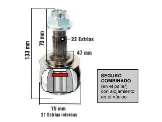 HOMOCINETICA FIAT MOBI 1.0 8V FIRE 16/.. ESTRIAS 22/21 - LARGO 133MM - COPA 75MM - LADO RUEDA - SEGURO COMBINADO (31/2029 - 2211VKJA )