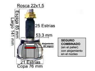 Homocinetica Fiesta/Ecosport/Ka /Courier estrias 25/21 - Copa 76 mm - Seguro combinado (5596 - 626 - 1735/909 - 30/3385 - 35/909 - 0234) Ford | Ecosport