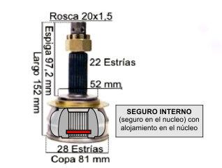 HOMOCINETICA CORSA/ONIX/PRISMA/AGILE/MONTANA/COMBO ESTRIAS - COPA 81 MM - SEGURO INTERNO - 1355/499 - 039 - 55/499)(OEM 90498406) CHEVROLET | CORSA | 2022-..