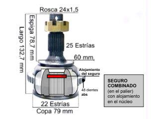 HOMOCINETICA 1.6 16V/PARTNER ESTRIAS 25/22 - COPA 79 MM - ABS 48 DIENTES - SEGURO COMBINADO (4866/6606 - 99/2221 - 5360VKJA) PEUGEOT / CITROEN | 206 | 1.6 16V