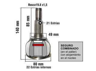 Homocinetica 206/207 1.4 8V TU3JP-1.6 8V TU5JP estrias 21/22 - Copa 80 mm - Seguro combinado (30/5146 - 0506) Peugeot / Citroen | 206 | 1.4 8V