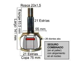 HOMOCINETICA II FASE 2/KANGOO II/SANDERO ESTRIAS 21/21-COPA 75MM-ABS 26 DIENTES-SEGURO COMBINADO_ RENAULT | CLIO | 2021-2021