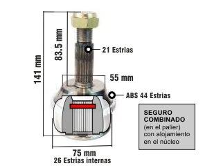 HOMOCINETICA KANGOO II/CLIO MIO/MEGANE II ESTRIAS CON ABS 44 DIENTES COPA 75MM SEGURO COMBINADO (850090 - - 2/2121) RENAULT | CLIO | 2021-2021