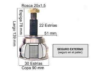 Homocinetica ford Galaxy/ Volkwagen Gol/Golf Iii/Polo estrias 22/30 seg externo (1361/419 - 2104VKJA)