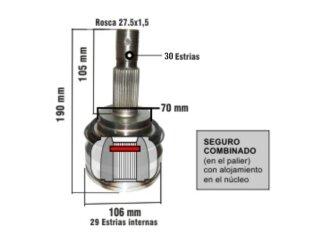 Homocinetica revo 16/.. estrias 30/29 - Copa 106 mm - Seguro combinado (55/K060 - 2941VKJA - 86/0100 - 4340/6921 ) Toyota | Hilux | 2.4