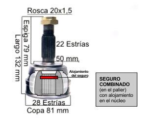 Homocinetica volkswagen gol 1.0 estrias 22/28 - Copa 81 mm - Seguro combinado_