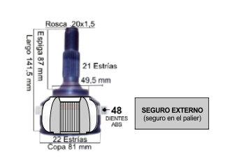 Homocinetica 106, y 207. estrías: 21/22. diámetro de copa: 81 mm. (99/2621 - - 0479) Peugeot / Citroen | 206 | 2021-2022