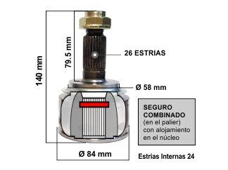 Honda city 1.5/Civic 1.8 R18A2 manual 07/13 largo 139.6MM-copa 84MM-estrias 26/24-seguro combinado_