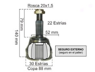 Volkswagen Polo/Caddy 1.6 Nafta/Golf 1.4/1.6/1.9D estrias 22/30 - Copa 90 mm - Seguro externo_
