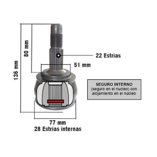 Homocinetica Fiat | Punto/Fire | 1.4/1.0 8V | L/Rueda (Sin kitrepar) 22/28