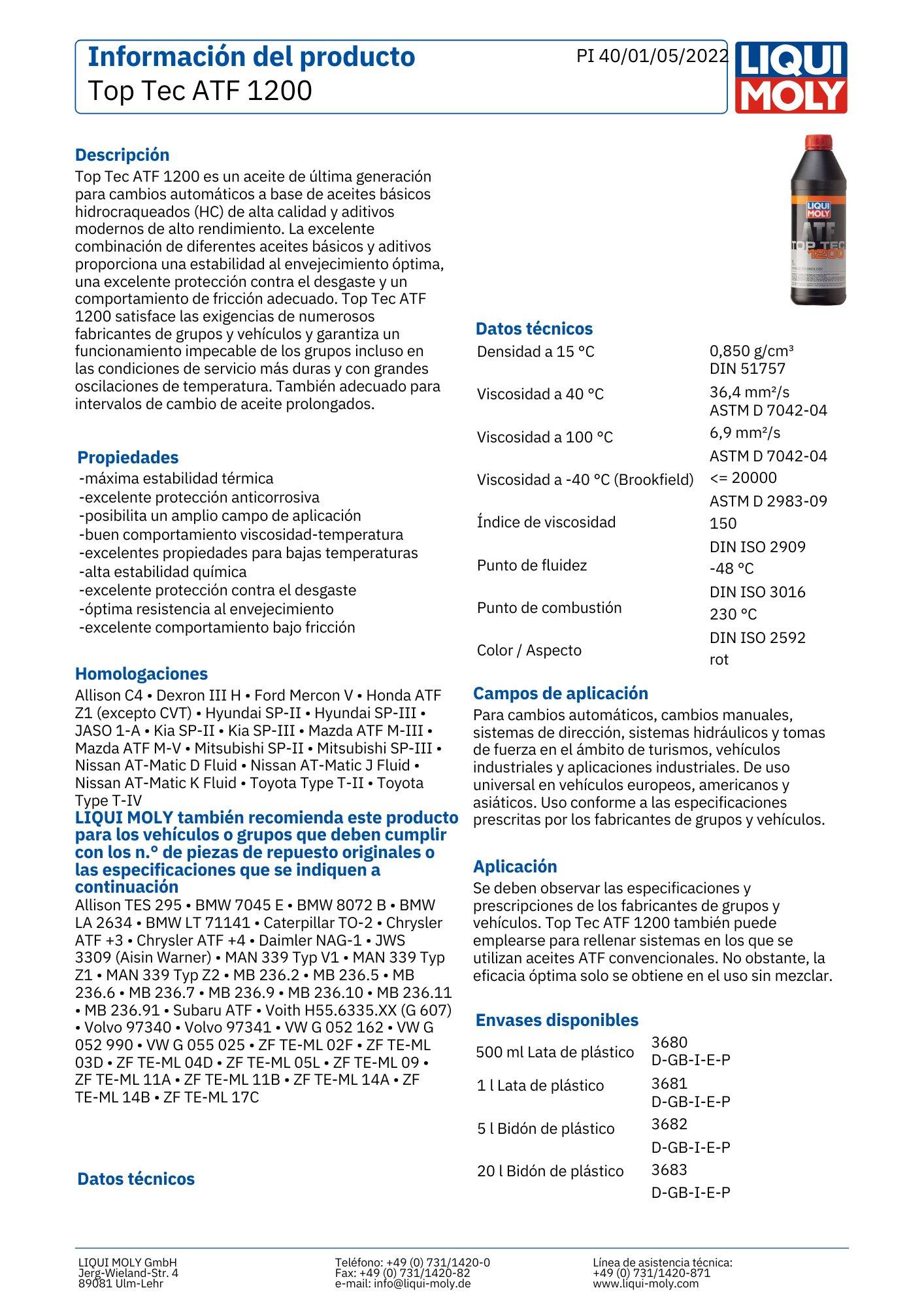 Aceite de caja automática Top Tec ATF 1200 DX3 — 1 litro