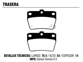 Pastilla freno (PD629) chery tiggo 2.0 16V 10/.. / Toyota RAV4 01/06 trasera 78.40X54.00X14.00 mm_