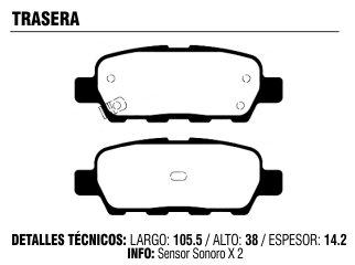 Pastilla freno renault koleos 09.. nissan tidda 07.. x-trail 01.. 350 z trasera_