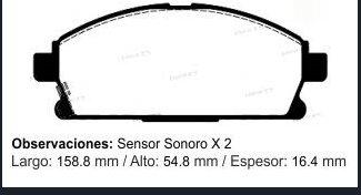 Pastilla freno nissan frontier 02-..x-trail 03-08PATHFINDER 96-06 delantera 158.8X54.8X16.4MM con sensor sonoro (PD561)