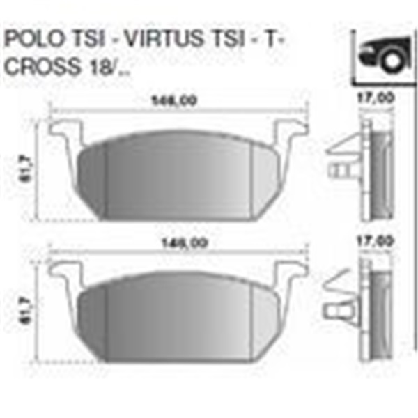 Pastilla freno volkswagen Polo/Virtus 1.6/Polo Gts/Virtus gts 1.4 Tsi/T-cross 1.6 19/../Nivus 1.0 tsi delantera_