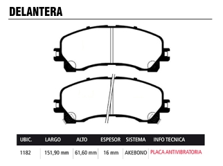 PASTILLA FRENO CHEVROLET S10 2.5-2.8 TDI 17/.. / NISSAN X-TRAIL 2.8 TDI 13/.. DELANTERA 151.90X61.00X16.00 MM_