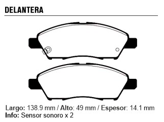 PASTILLA FRENO (PD1365) NISSAN TIIDA/NOTE/MARCH/VERSA DELANTERA SISTEMA AKEBONO 138.90X49.00X14.10 MM_