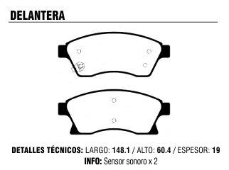 PASTILLA FRENO CHEVROLET CRUZE SONIC TRACKER DELANTERA /17 (NO 1.4)