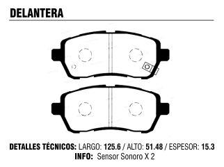 PASTILLA FRENO FORD FIESTA KINETIC DESIGN 1.6 16V 10/../KA KINETIC DESIGN 1.5 14/.. DELANTERA 125.60X51.48X15.30MM (PD1097)