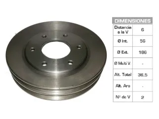Polea bomba agua mercedes benz 1633/1938 56X186X36.5 mm - 2V