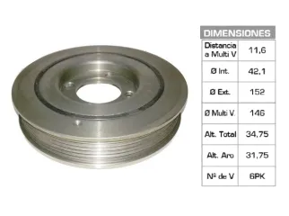 POLEA CIGUENAL CHEVROLET ASTRA/VECTRA/ZAFIRA 2.0 8V-2.0 16V 42.1X152X34.75 MM - 6PK
