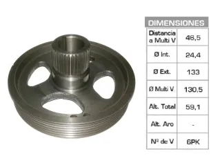 POLEA CIGUENAL FORD FOCUS/FIESTA/ECOSPORT/KA 1.0-1.6 ZETEC ROCAM POLEA CUELLO ESTRIADO 24.4X133X59.1 MM - 6PK