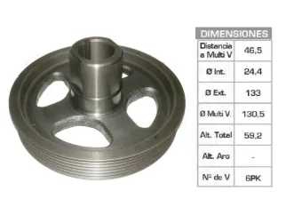 Polea ciguenal ford Focus/Fiesta/Ecosport/Ka 1.0-1.6 zetec rocam polea cuello liso 24.4X133X59.1 mm - 6PK