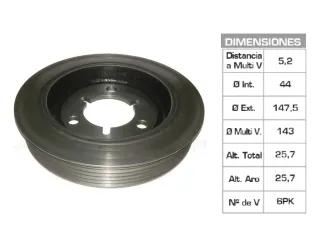 POLEA CIGUENAL PEUGEOT 206/207/307/208/301/308/408/PARTNER / CITROEN C3/C4 1.6 16V TU5JP4-EC5 26X147.5X44 MM - 6PK