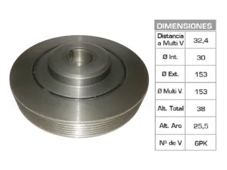 Polea ciguenal peugeot 206/207/306/405/Partner/Expert / Citroen Berlingo/Xsara 1.9 d 30X153X44 mm - 6PK