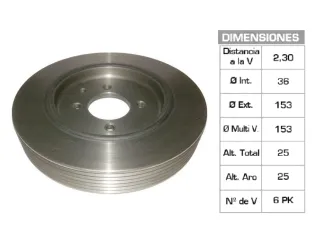 POLEA CIGUENAL PEUGEOT 206/306/PARTNER / CITROEN BERLINGO/XSARA 1.9 D DW8 36X153X25 MM - 6PK