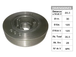 Polea ciguenal peugeot 306 1.8 16V/406 2.0 16V-1.9 Td / Citroen xsara 1.8-2.0 16V polea maza corta 30X128X36.5-6PK
